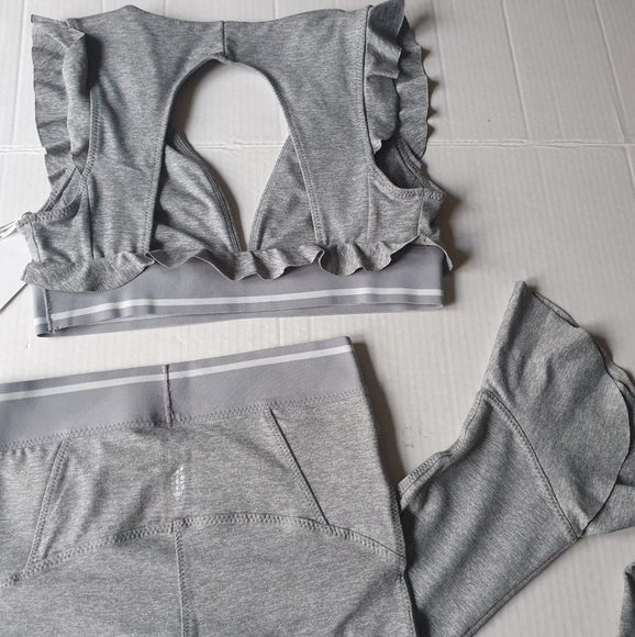 FP Movement Sanctuary Grey Ruffle Matching Active Sports Bra S Crop Leggings XS - Picture 5 of 16